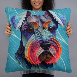 Blue Colorful Schnauzer Pillow | Vibrant Blue Schnauzer Throw Pillow | Colorful Dog Art for Home Decor