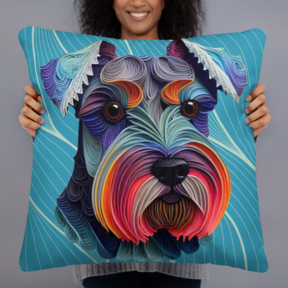 Blue Colorful Schnauzer Pillow | Vibrant Blue Schnauzer Throw Pillow | Colorful Dog Art for Home Decor