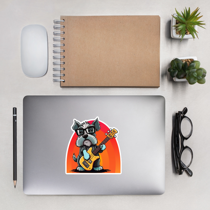 Bass Playing Schnauzer Sticker | Perfect for Dog Lovers | Bass Guitar Dog Sticker | Schnauzer Dog Music Sticker