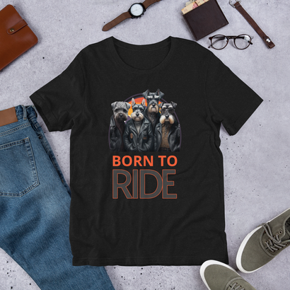 Born to Ride | Fun Schnauzer Lover T-Shirt for Dog and Motorcycle Enthusiasts | Schnauzer lover t-shirt