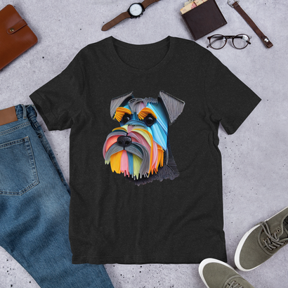 Vibrant Schnauzer Art T-Shirt |  Colorful Schnauzer T-Shirt | Colorful Dog Lover's Graphic Tee, Unique Schnauzer Dog Breed Gift