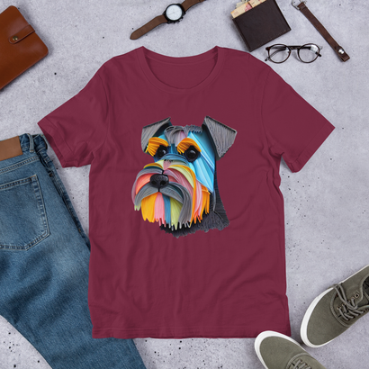 Vibrant Schnauzer Art T-Shirt |  Colorful Schnauzer T-Shirt | Colorful Dog Lover's Graphic Tee, Unique Schnauzer Dog Breed Gift